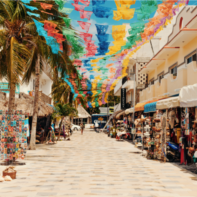 Playa Del Carmen street of shops in Mexico.