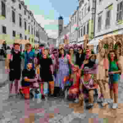 Group photo in the traditional streets of Korcula.