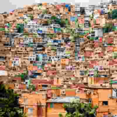 Up close view of hill of traditional housing in Medellin.