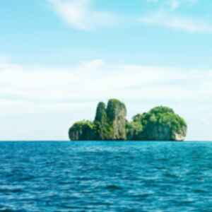 A lone island in the middle of the ocean, covered in trees and greenery